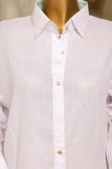 Second White self-lawn button-down shirt with golden buttons, gents collar, and cuffed sleeves from Zananii’s Zoya Collection.