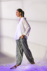 First Maya white shirt and cheetah pants by Zananii off white cotton lawn outfit with silk cheetah print trousers.
