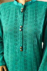 Third Olive green Irish cotton co-ord set with embroidered pocket and net sleeves by Zananii from the Laaj Collection.