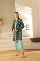 First Maya black and sea green co-ord set by Zananii Irish cotton two piece outfit with soft net detail.