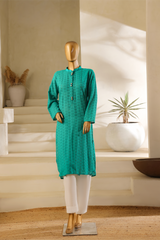 Olive green Irish cotton co-ord set with embroidered pocket and net sleeves by Zananii from the Laaj Collection.