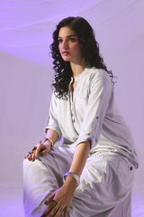 Second Dam Hama Dam Grey Short Shirt and Boho Shalwar by Zananii premium lawn women’s outfit featuring a reshmi kurta with Susi detailing, designed for comfort and contemporary appeal.