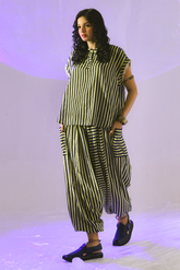 First Dam Hama Dam Striped Lawn Shirt and Boho Shalwar by Zananii breathable premium lawn women’s outfit in yellow and blue blending effortless grace with modern elegance.