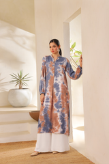 First Blue and brown tie-dye kurta set by Zananii, featuring mirror button details and white izaar pants for a stylish and comfortable everyday look.