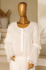 Second White lawn kalidar kurta with navy blue piping on the sleeves from Zananii’s Andaleeb Collection, featuring a flowing silhouette and elegant detailing.