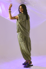 Second Dam Hama Dam Striped Lawn Shirt and Boho Shalwar by Zananii breathable premium lawn women’s outfit in yellow and blue blending effortless grace with modern elegance.