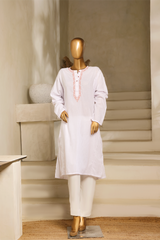 White cotton lawn kurta with delicate peach embroidery on the neckline from Zananii’s Andaleeb Collection.