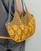 Mustard & Grey Oversized Crochet Tote Bag