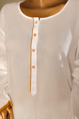 Third White lawn cotton kalidar kurta with brown piping and button detailing from Zananii’s Andaleeb Collection, featuring a flowing silhouette and refined craftsmanship.