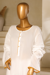 Second White lawn cotton kalidar kurta with brown piping and button detailing from Zananii’s Andaleeb Collection, featuring a flowing silhouette and refined craftsmanship.