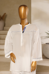 White mul lawn short kurta shirt with blue piping and mandarin collar from Zananii’s Zoya Collection