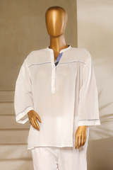 Second White mul lawn short kurta shirt with blue piping and mandarin collar from Zananii’s Zoya Collection