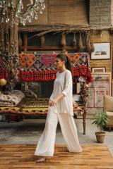 Fourth White Irish grip linen shirt and Barochia pants set by Zananii from the Leher Collection